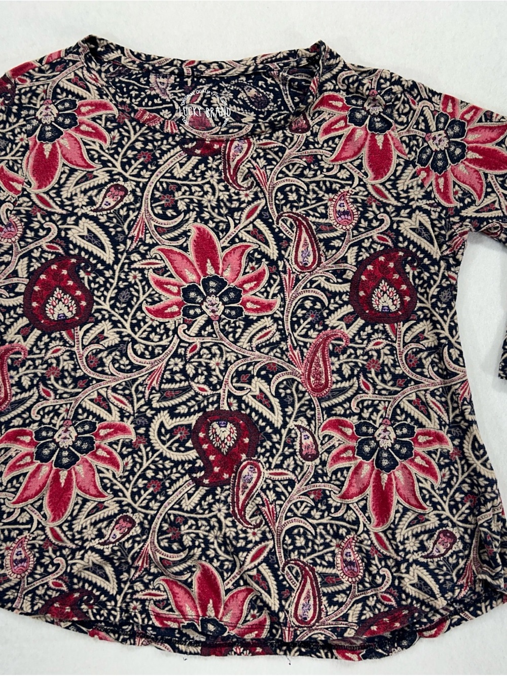 Lucky Brand Floral Paisley Crewneck Top - Black & Red